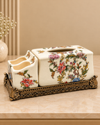 Vintage Floral Elegance Tissue Holder & Remote Organizer
