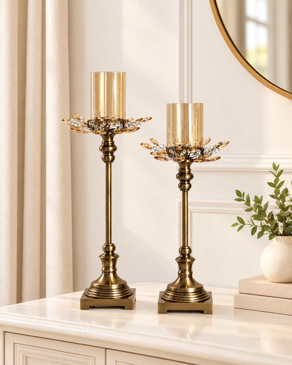 Majestic Blossom Candle Stand For Home & Item for Home Decoration - Set of 2