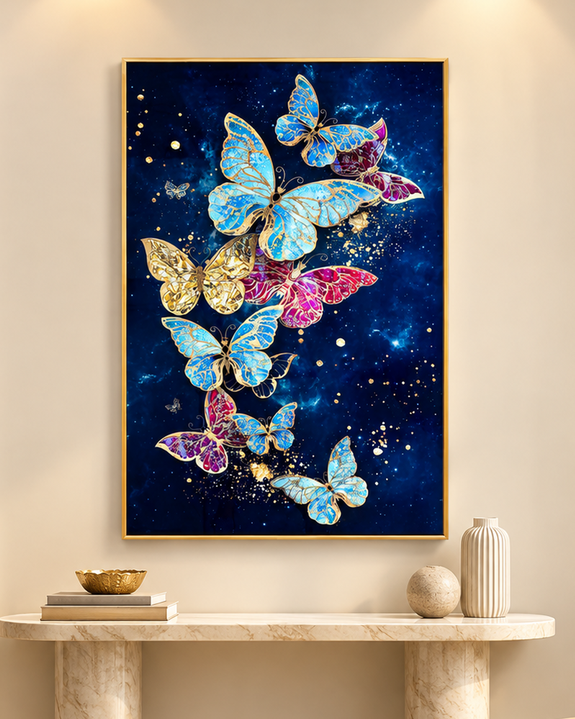 The Dance of Butterflies Framed Crystal Glass Decorative Wall Painting Bedroom