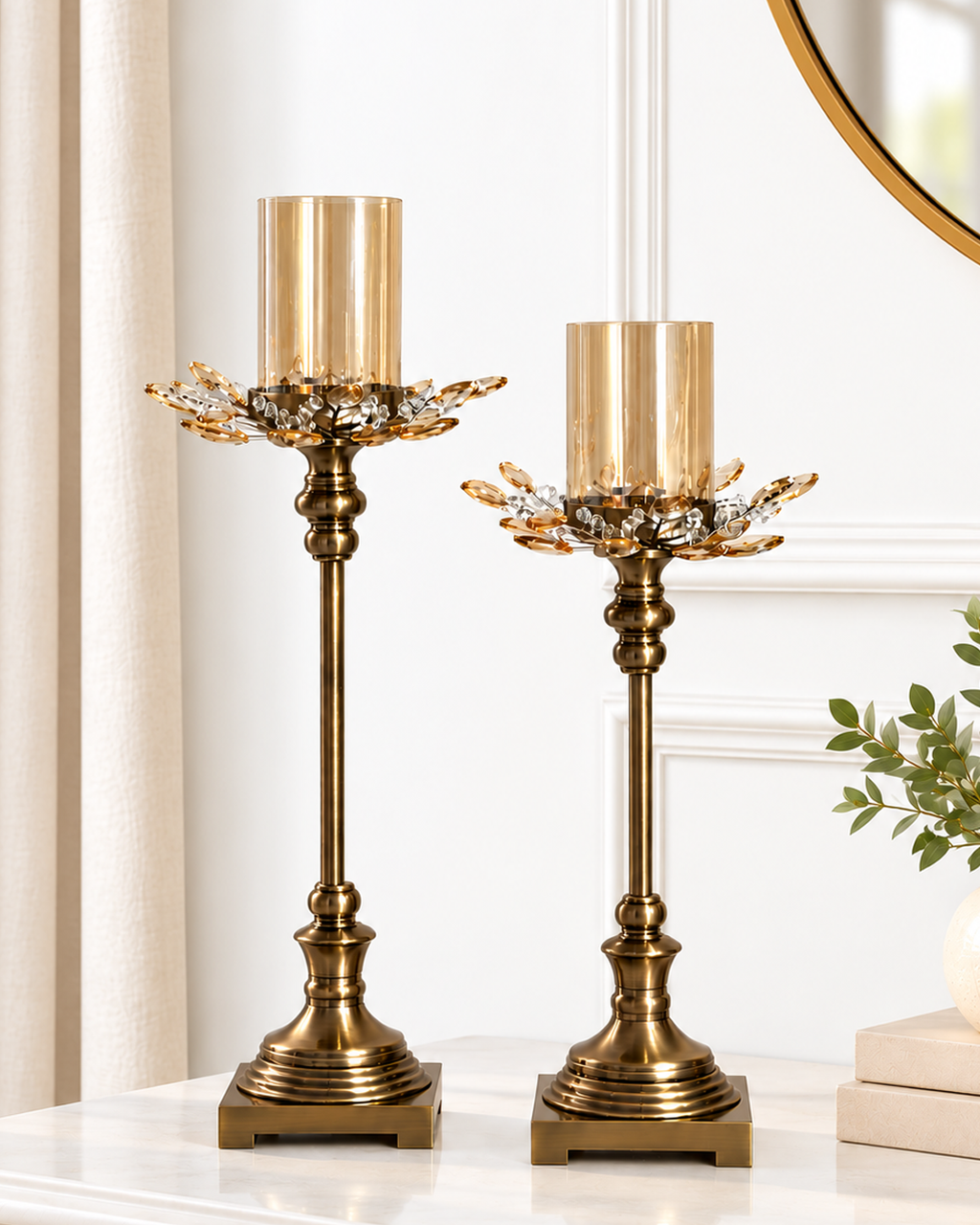 Majestic Blossom Candle Stand For Home & Item for Home Decoration - Set of 2
