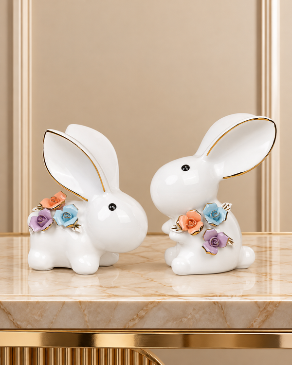 Bunny Lovebirds Ceramic Table Decorative showpiece