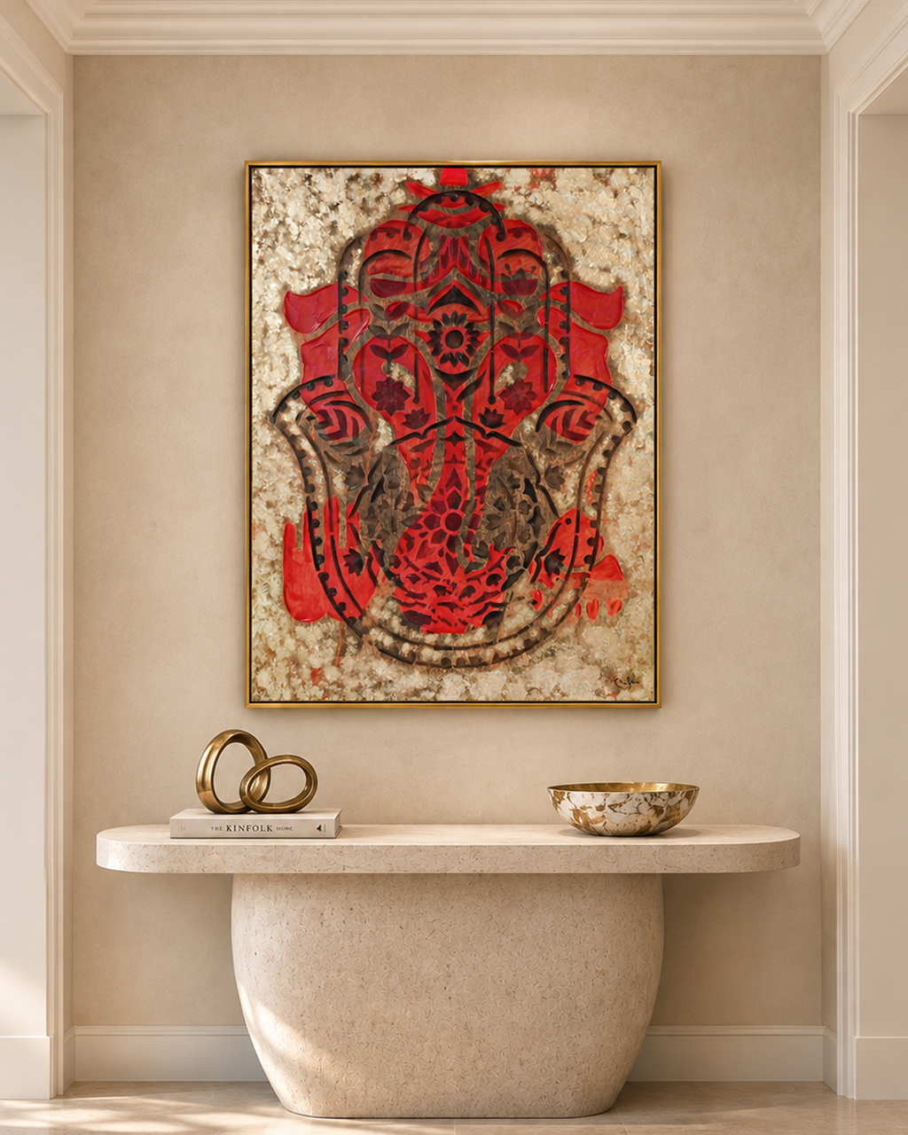 Blessings of Ganesha by PERRY MILOU 100% Hand Wall Painting For Home (With Outer Floater Frame frame) ( 35.5 x 47 Inches )