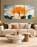 The Golden Glory Framed Crystal Glass Nature Painting - Set of 3