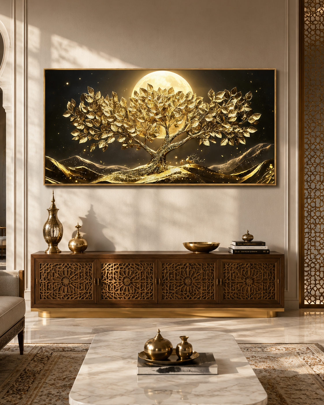Moonlight Tree of Life & The Kalpavriksha Tree  Crystal Glass Art Wall Painting For Home Décor