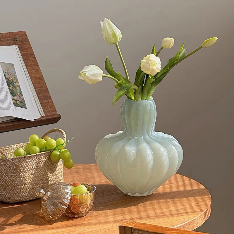 Aqua Blossom Glow Handblown Glass Decorative Vases and Showpieces