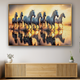 Seven White Running Horses at Sunrise Crystal Glass Painting - Medium