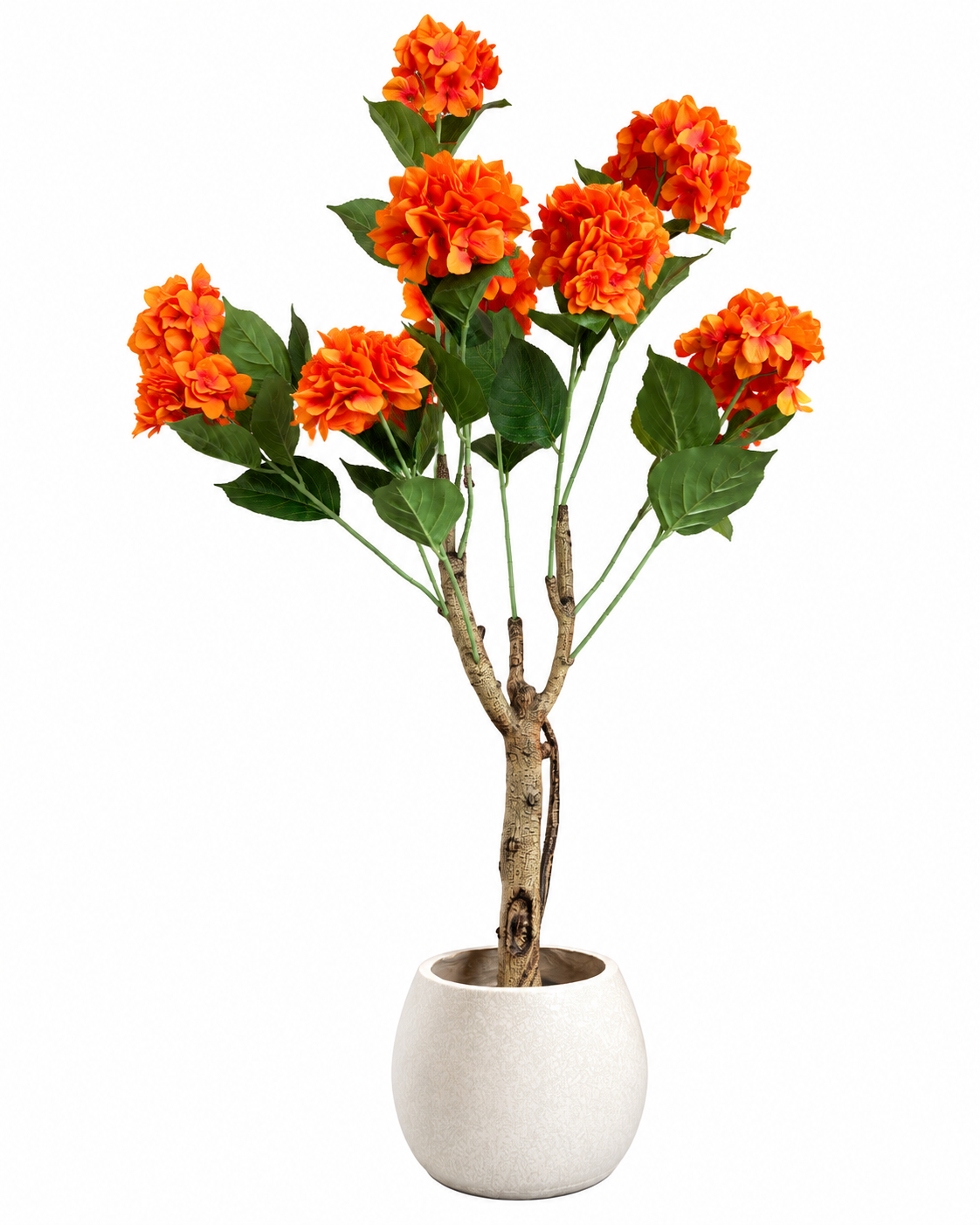 Hydrangea Floral Artificial Indoor Plant For Home - Orange  ( Natural feel )  ( 4.4 Feet )