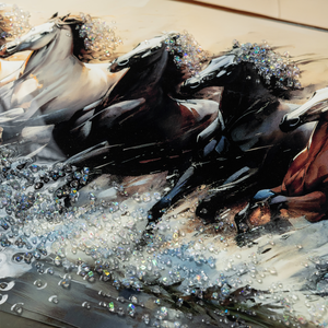 Seven Running Horses Wild Crystal Glass Painting - Medium