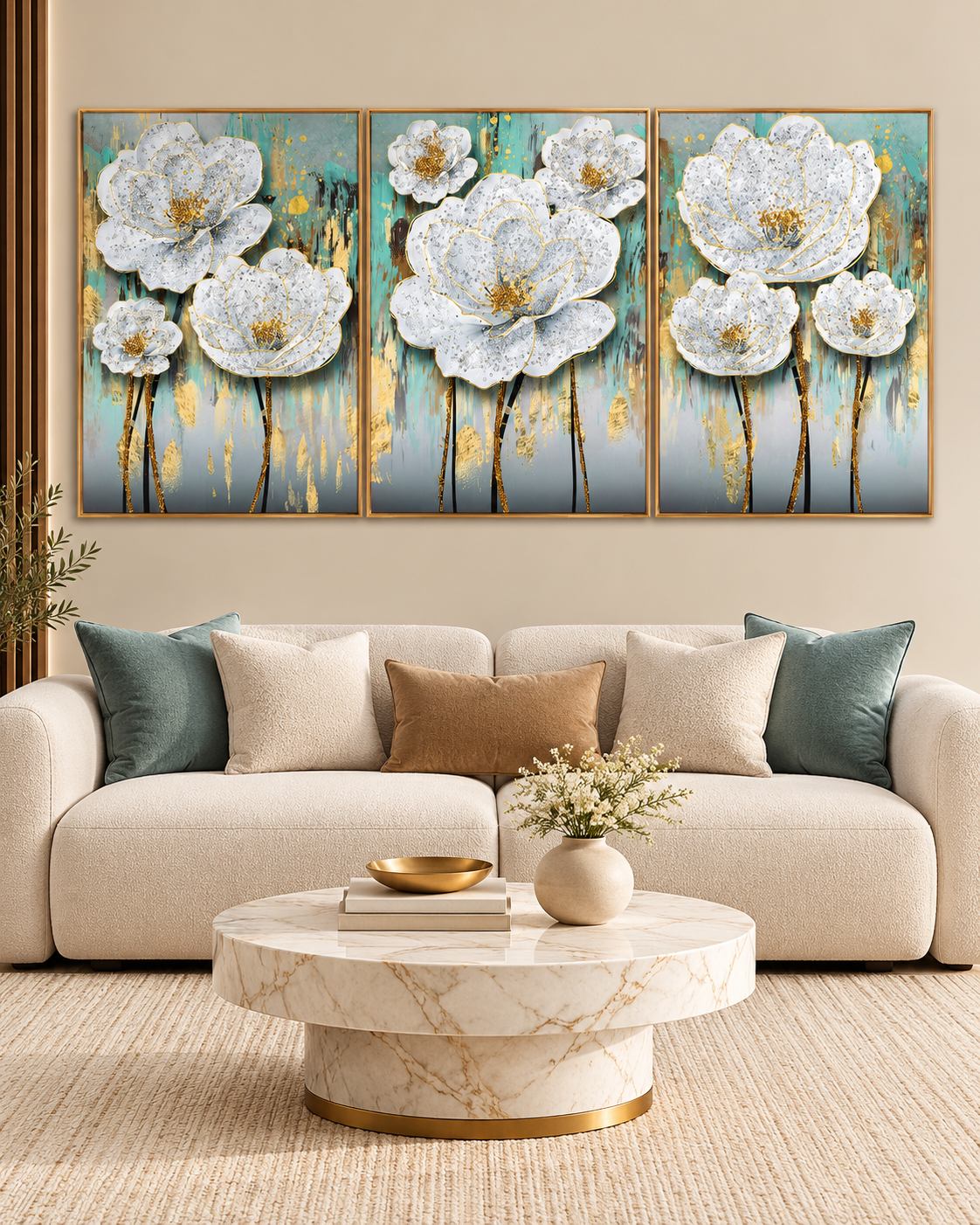 Rosy Reflections Crystal Glass Wall Decor Paintings for Wall Decoration at Home - Set of 3