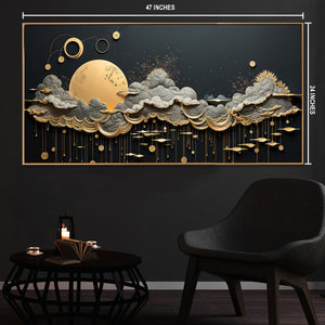 Golden Cloud Reverie Framed Canvas Painting Art