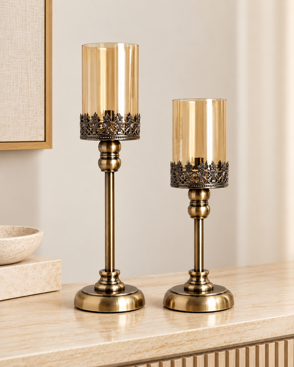 Classic Allure Candle Stand For Home & Item for Home Decoration - Set of 2