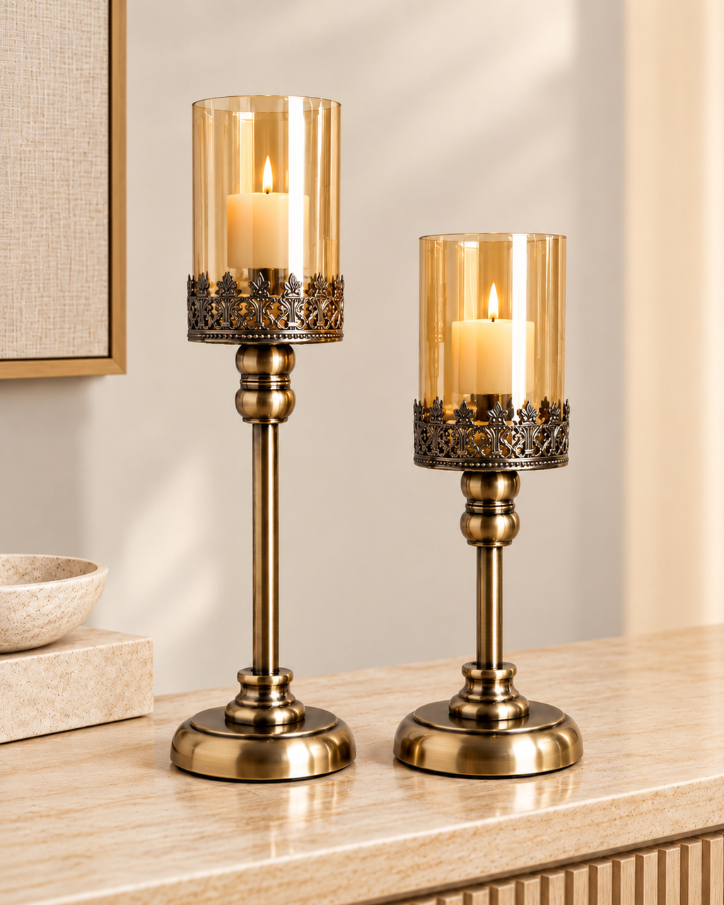 Classic Allure Candle Stand For Home & Item for Home Decoration - Set of 2