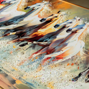 Seven Running Horses Whisper in the Wind Crystal Glass Painting for Wall Art - Medium