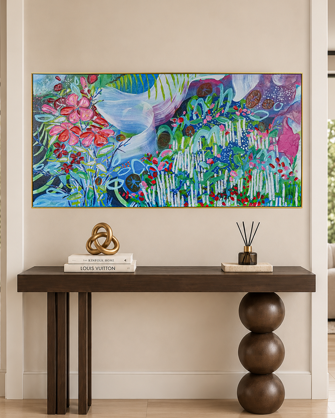 Where Flowers Wander by CLAIRE DESJARDINS 100% Hand Wall Painting For Home (With Outer Floater Frame frame) ( 27.5 x 55 Inches )