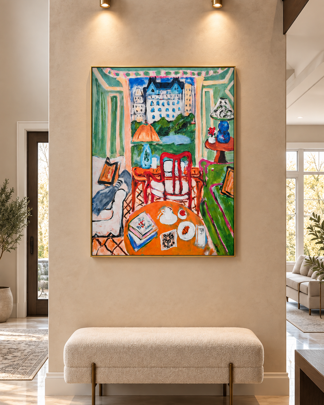 The Artful Room by SANDY WELCH 100% Hand Wall Painting For Home (With Outer Floater Frame frame) ( 35.5 x 47 Inches )