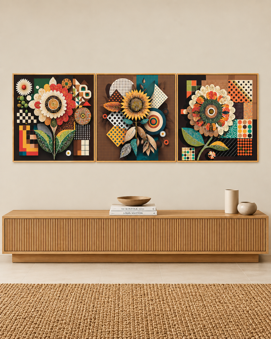 Floral Symphony Glass Paintings For Living Room - Set of 3