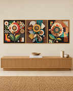Floral Symphony Glass Paintings For Living Room - Set of 3