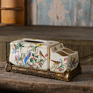 Paradise Birds Tissue Holder & Remote Organizer