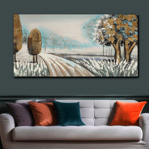 Path of Prosperity Golden Trees 100% Handmade Wall Painting for Home