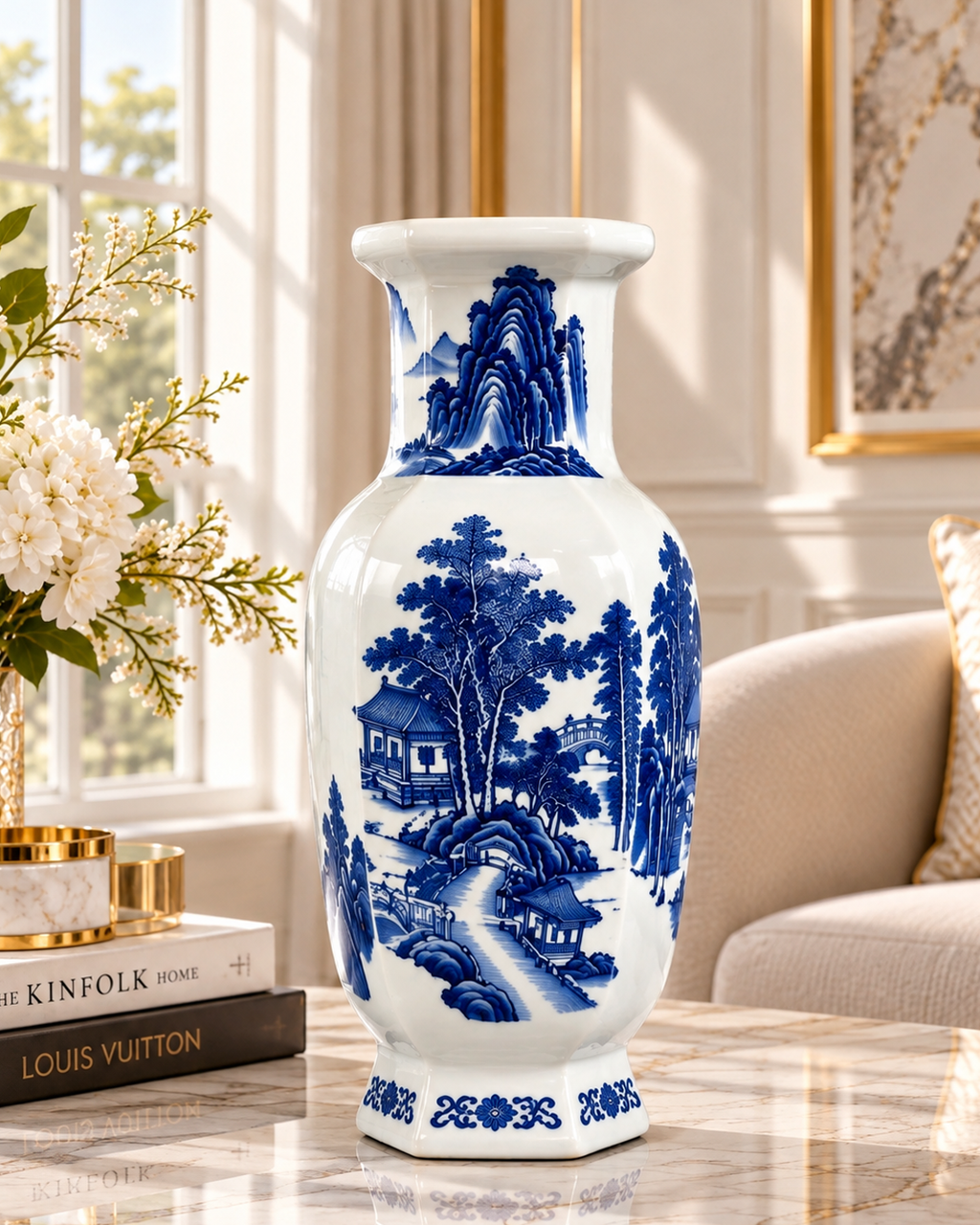 Porcelain Valley Decorative Vase & Showpiece for Home & Item for Home Decoration (Blue Pottery)