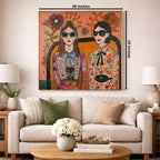 Floral & Feline Fashionistas by MERCEDES LAGUNAS 100% Hand Painted Wall Painting (With Outer Floater Frame frame) ( 39 x 39 Inches )