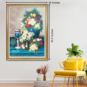 Rose Garden Glow 100% Decorative Hand painting for Home Decor (With Outer Floater Frame) (34x45.5 Inches) (Vitorian Frame)