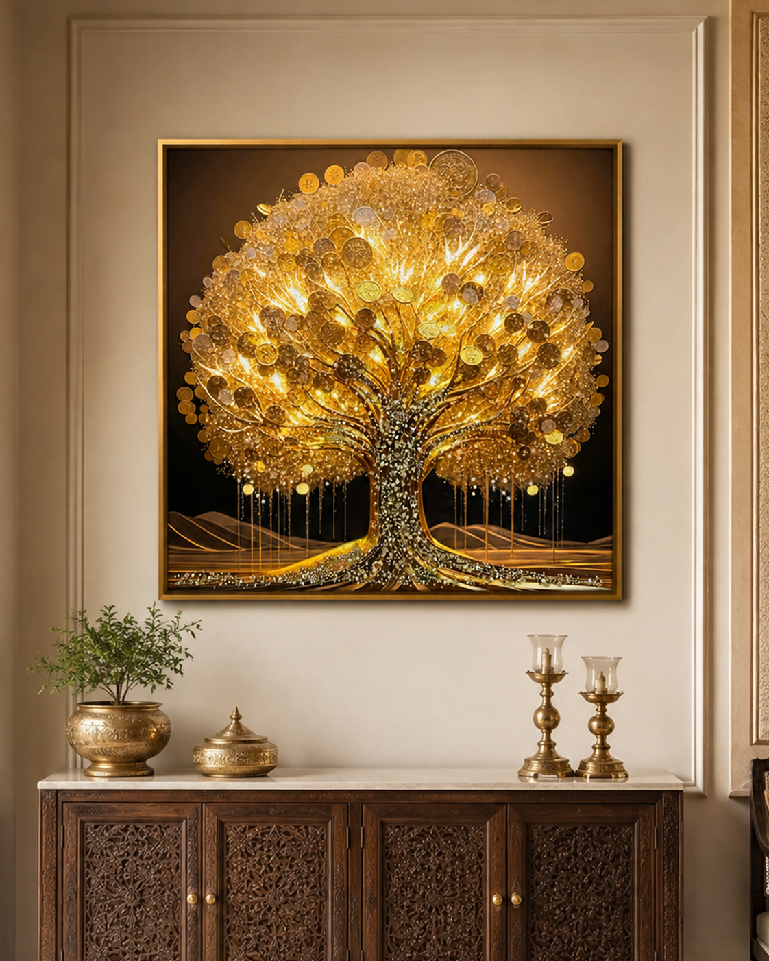 Tree of Wealth & Wishes The Kalpavriksha Tree Crystal Glass Wall Painting For Home Décor
