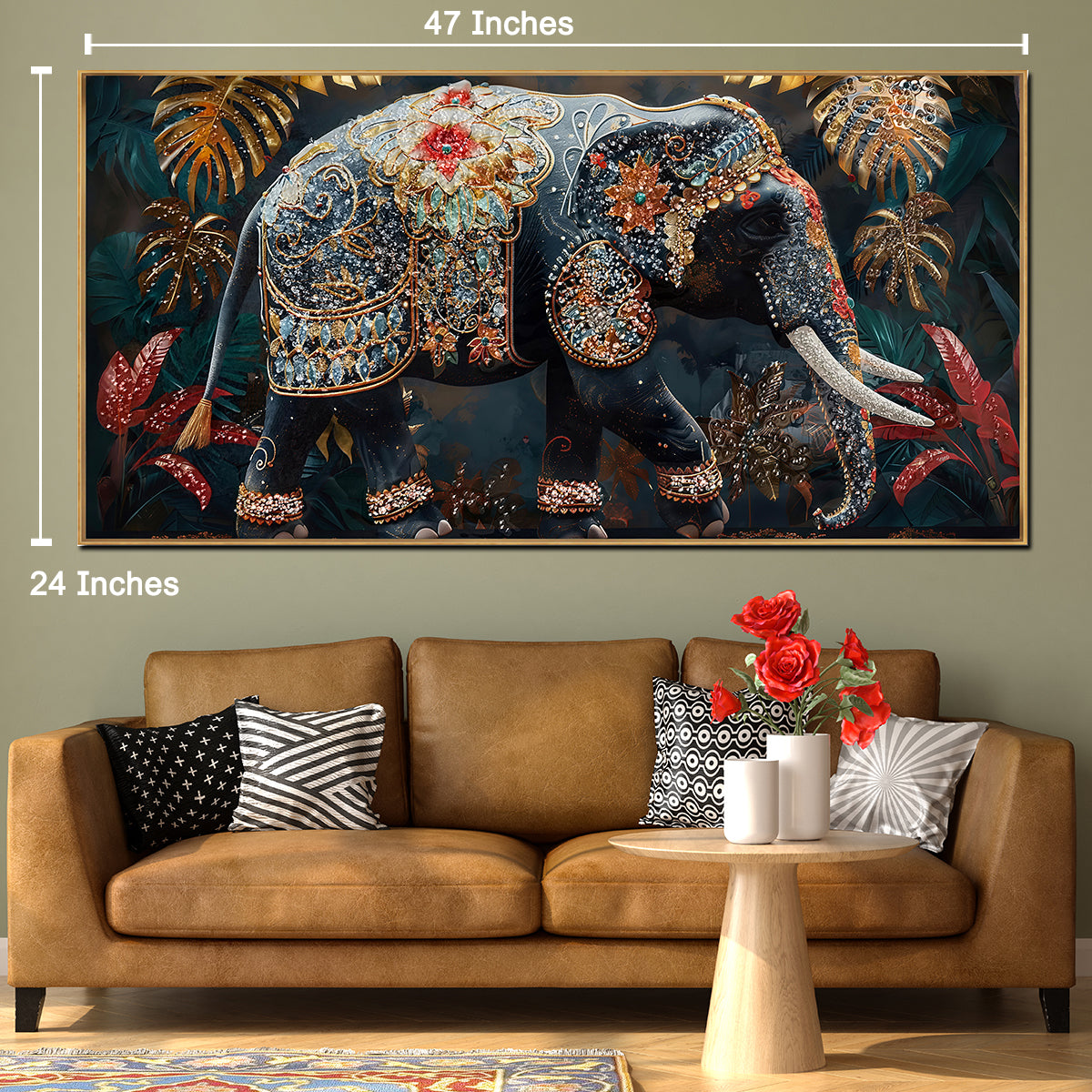 Royal Majestic Elephant Crystal Glass Painting & Wall Decoration Items