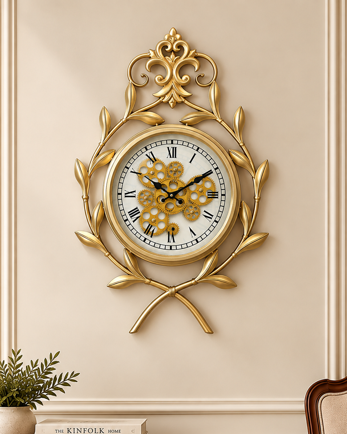 Royal Legacy Luxury Designer Silent Movement Wall Clock With Moving Gear Mechanism