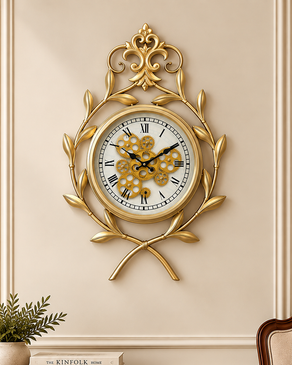 Royal Legacy Luxury Designer Silent Movement Wall Clock With Moving Gear Mechanism