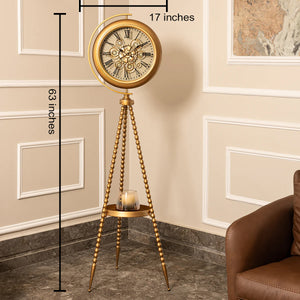 Golden Meridian Tripod Base Luxury Designer Standing Clock With Moving Gear Mechanism Buy Floor Clock Online - Ribbed (Steel Body)