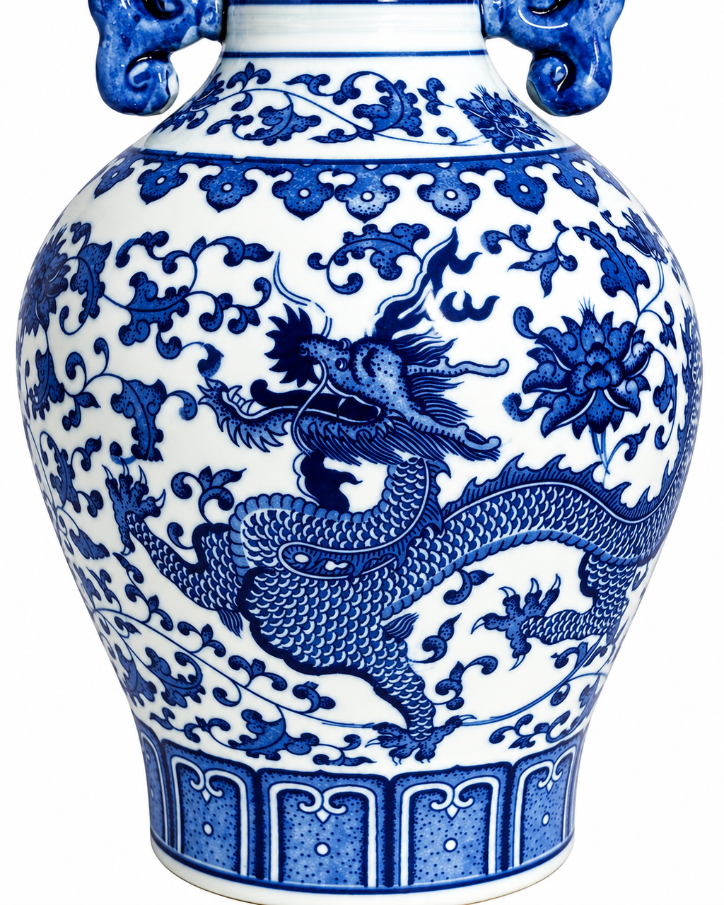 Dragon Crest Decorative Vase & Showpiece (Blue Pottery)