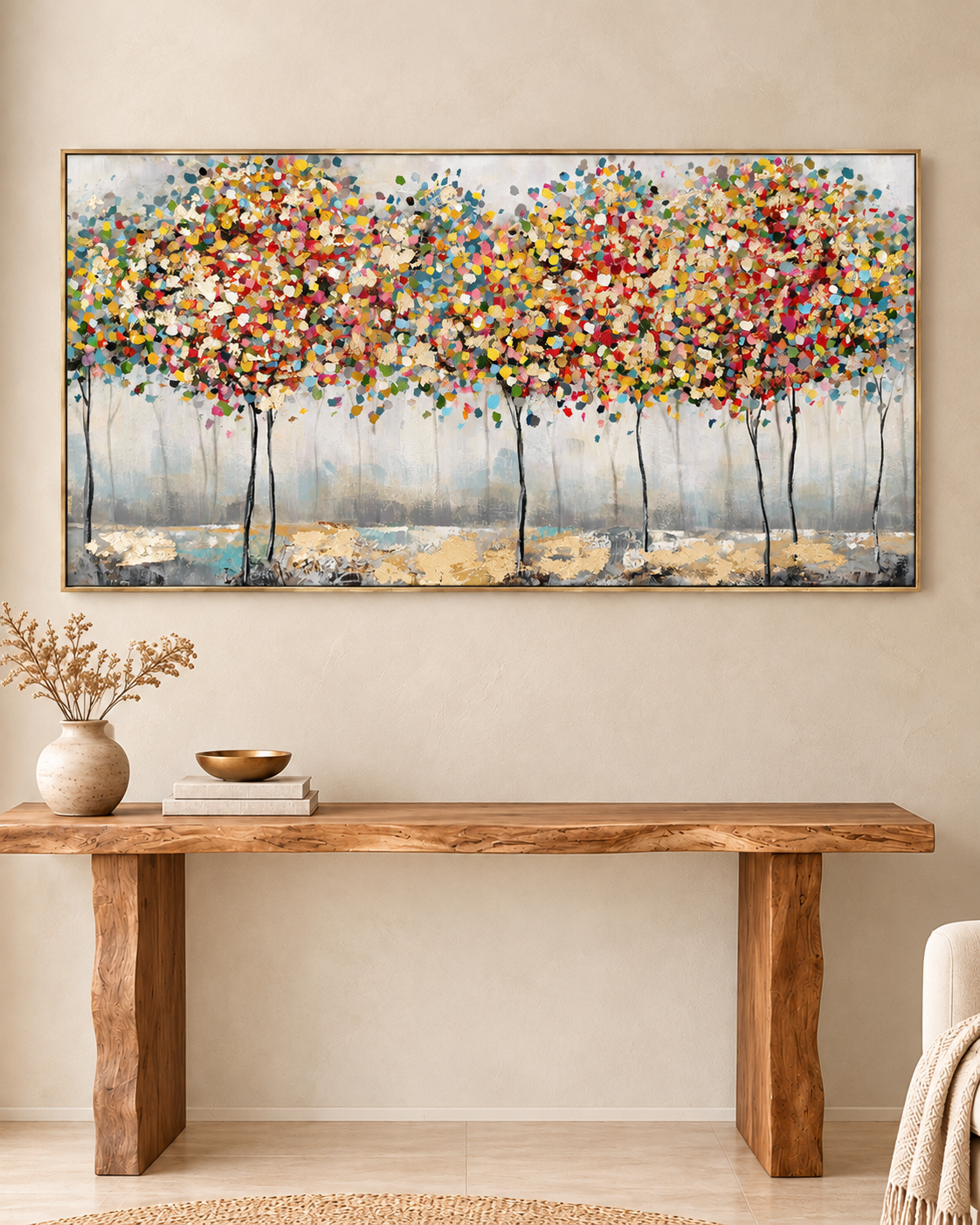 Autumn Affection 100% Hand Painted Decorative Wall Painting Art For Wall Decoration at Home (outer Floater Frame ) (56 x 28 Inches)