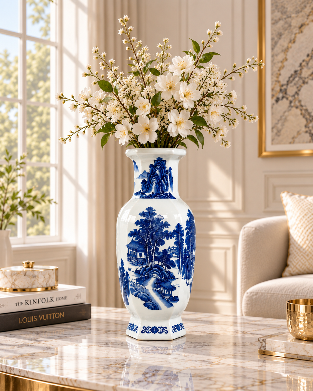 Porcelain Valley Decorative Vase & Showpiece for Home & Item for Home Decoration (Blue Pottery)