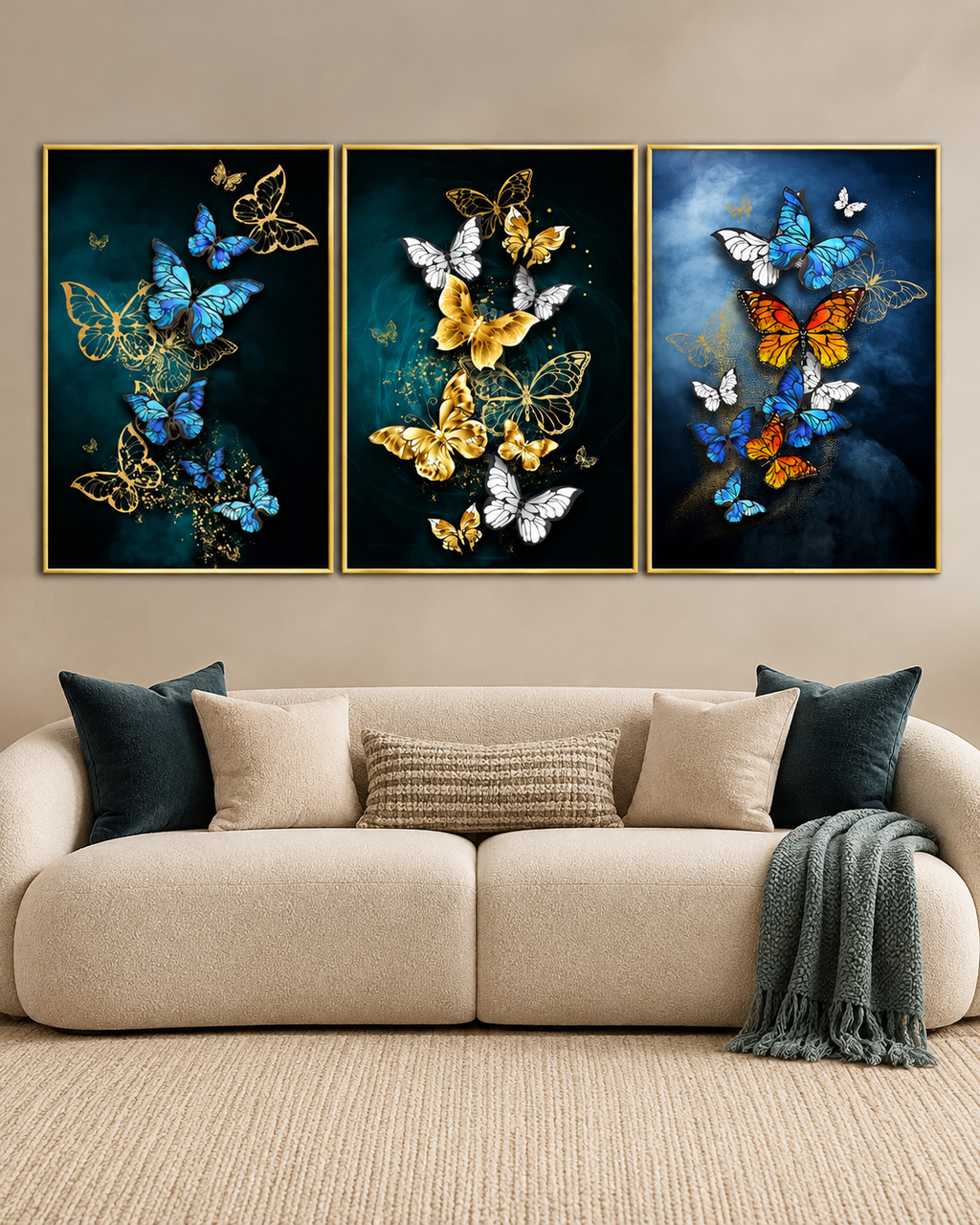 Beauteous Butterflies Framed Canvas Wall Decor Paintings - Set of 3