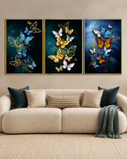 Beauteous Butterflies Framed Canvas Wall Decor Paintings - Set of 3