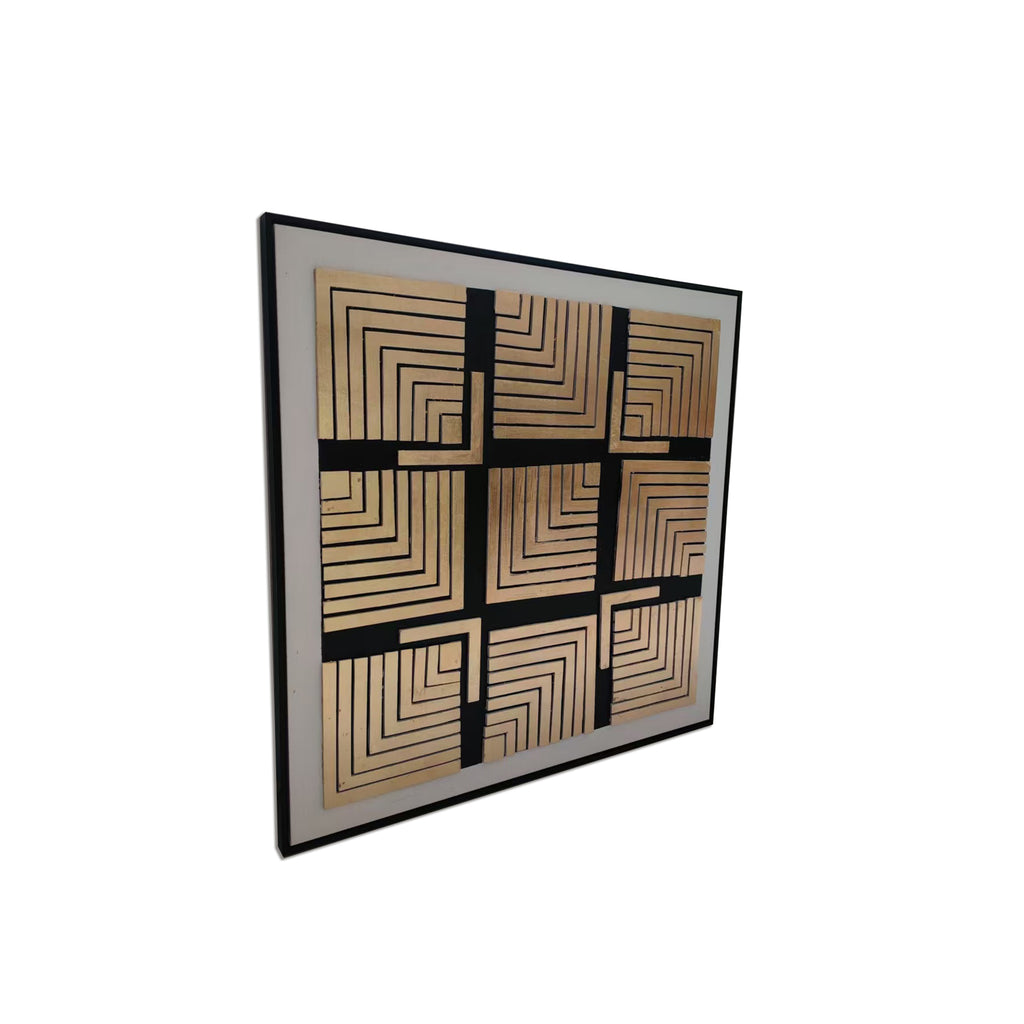 Golden Maze Wall Hand Paintings for Home (Comes With an Outer Floater Frame) (40x40 Inches)