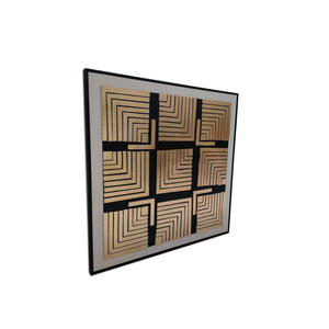 Golden Maze Wall Hand Paintings for Home (Comes With an Outer Floater Frame) (40x40 Inches)