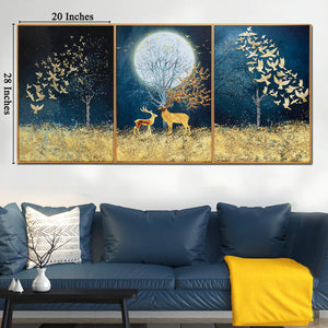 Golden Majesty Crystal Glass Painting - Set of 3