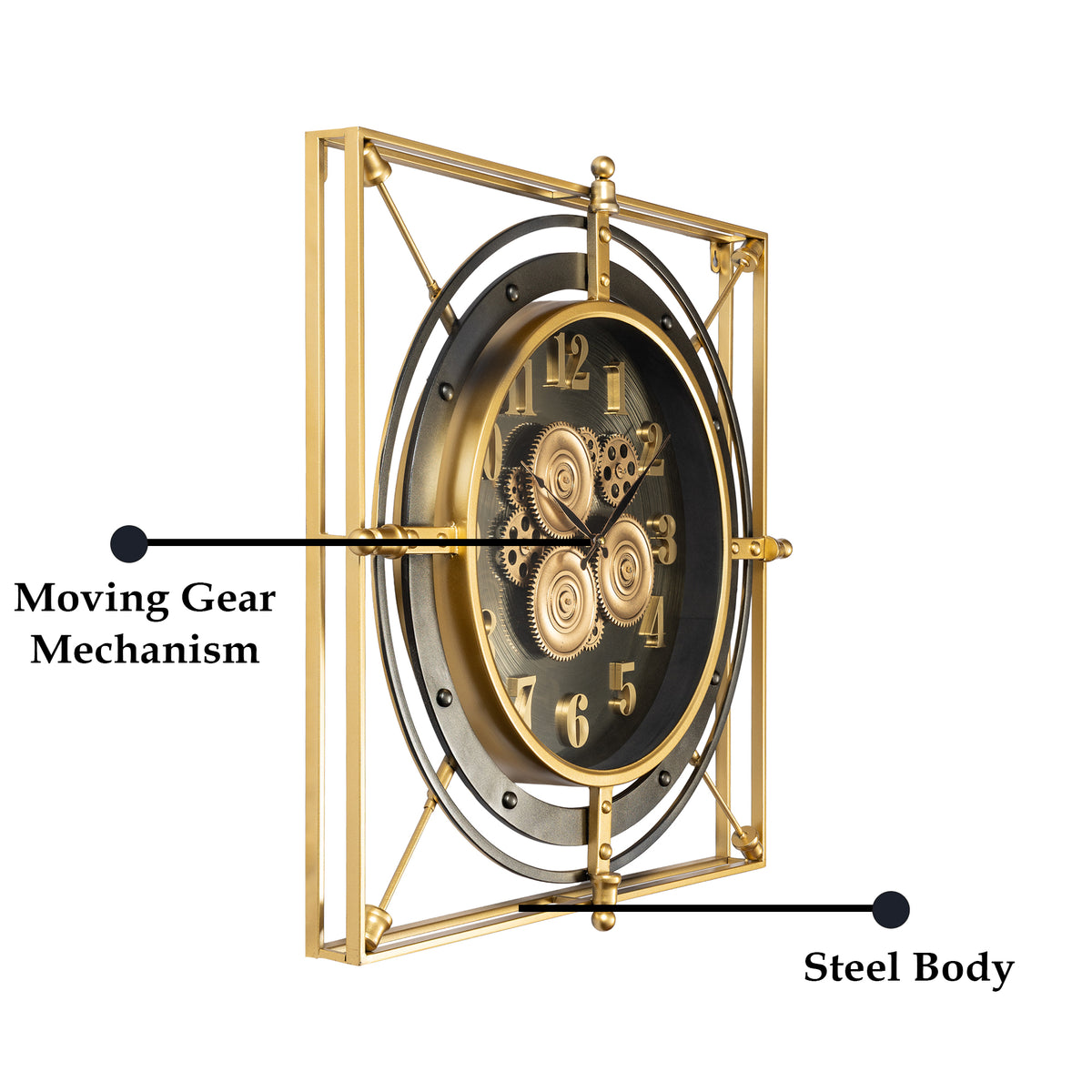 Grand Axis Luxury Designer Silent Movement Wall Clock For Living Room With Moving Gear Mechanism Buy Wall Clock Online (Steel Body)