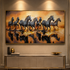 Seven White Running Horses at Sunrise Wall Painting For Home (Comes With an Outer Floater Frame) (63 x 32 Inches) (N)