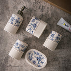 Heritage Botanica ceramic bathroom accessory set (Blue Pottery)