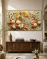 Peacock in the Golden Blossom Garden Crystal Glass Art Wall Painting For Home Décor