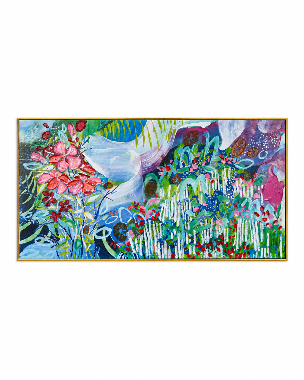 Where Flowers Wander by CLAIRE DESJARDINS 100% Hand Wall Painting For Home (With Outer Floater Frame frame) ( 27.5 x 55 Inches )