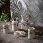 Heritage Botanica ceramic bathroom accessory set (Blue Pottery)