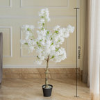Snowy Cherry Blossom Bliss Artificial Plant For Home - 4 Feet (Natural Feel)