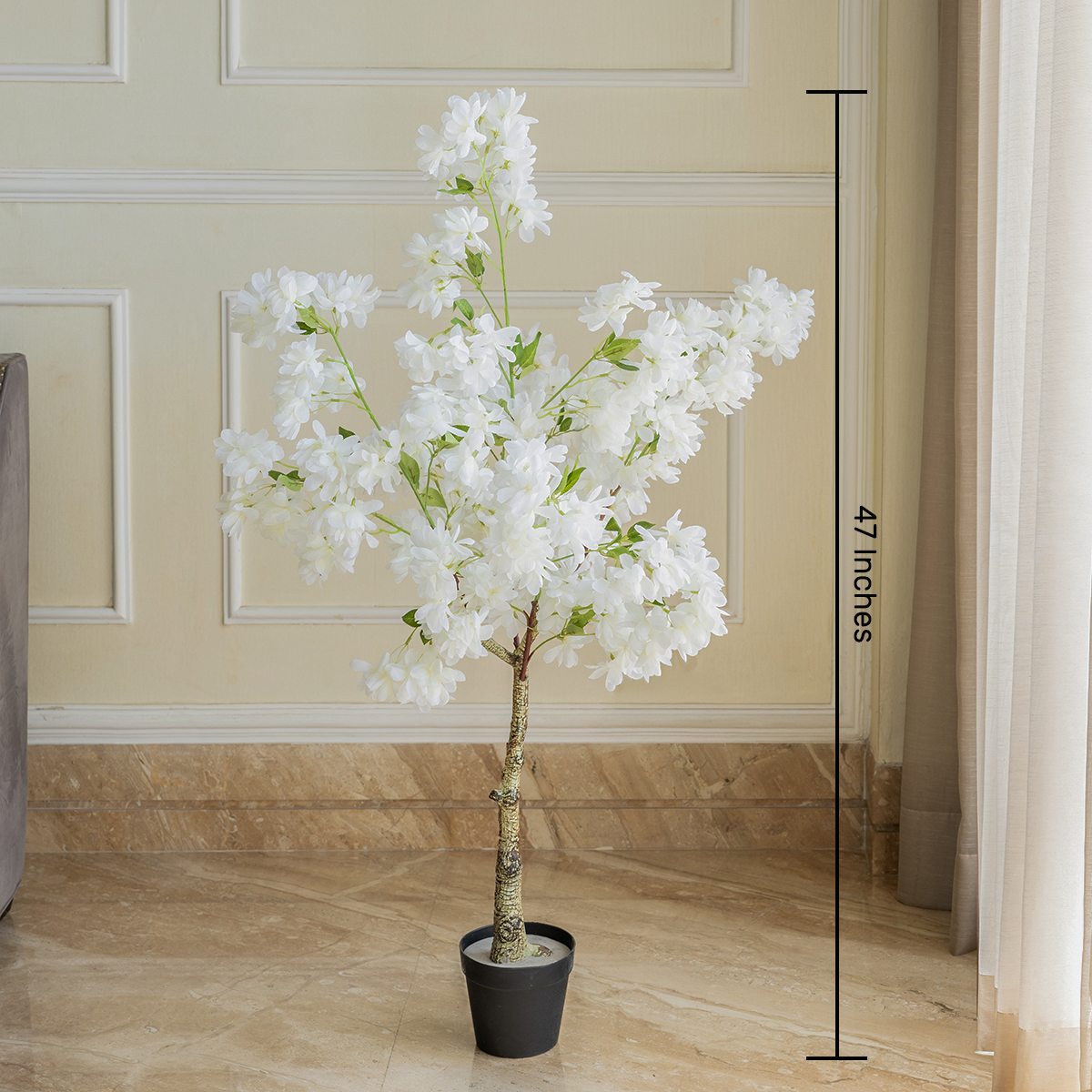 Snowy Cherry Blossom Bliss Artificial Plant For Home - 4 Feet (Natural Feel)