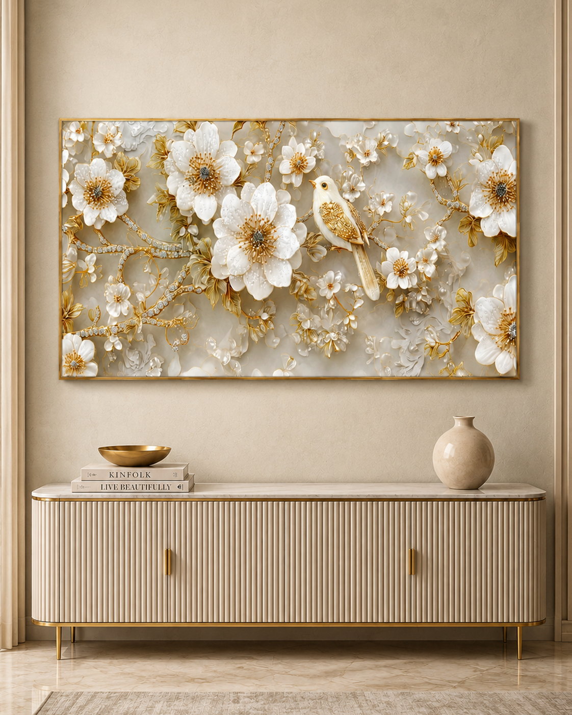 Songbird Among the Blossoms Crystal Glass Painting & Wall Decoration Items