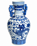 Dragon Crest Decorative Vase & Showpiece (Blue Pottery)