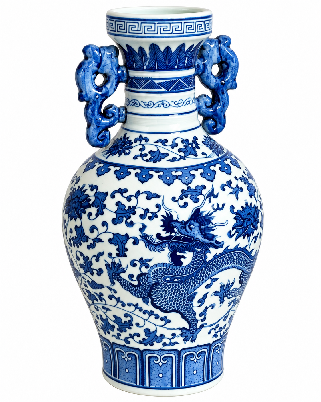 Dragon Crest Decorative Vase & Showpiece (Blue Pottery)